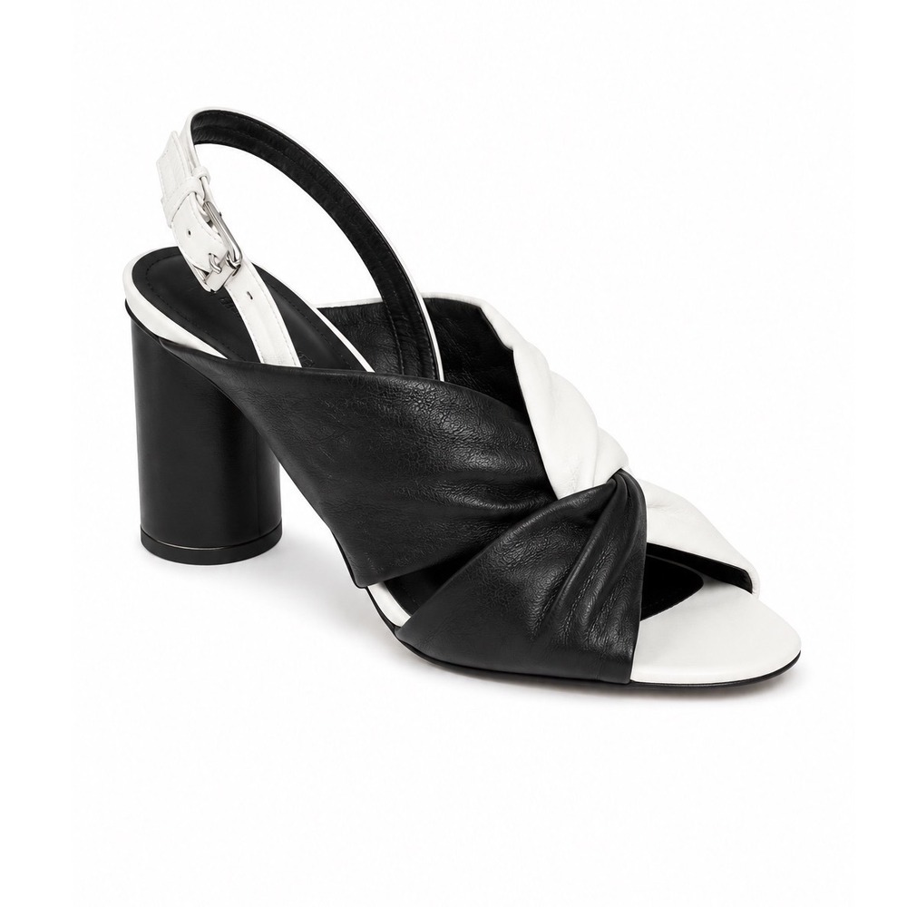 Rebecca Minkoff Agata Block Heel Slingback Sandals‎ Black White Twist Leather 7M